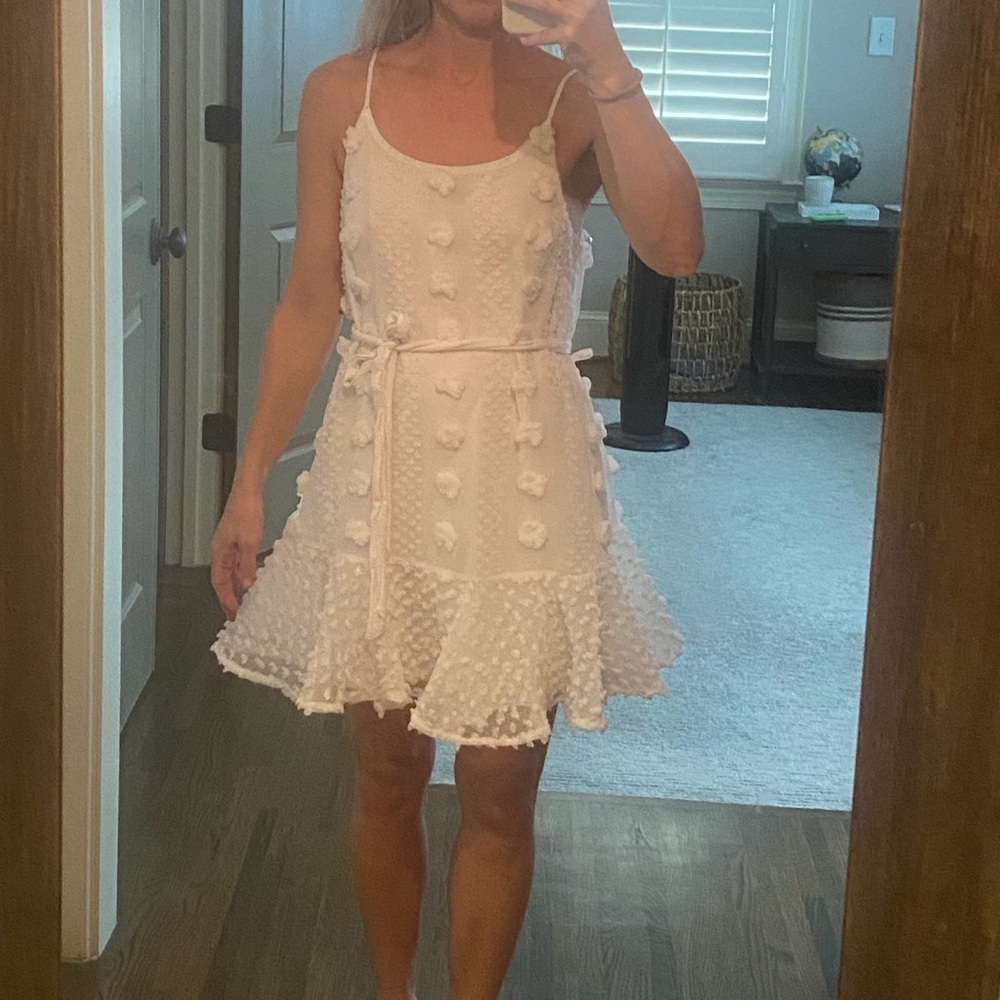 Entro Off White Textured Swiss Dot Sleeveless Ruffle Mini Short Dress Small New